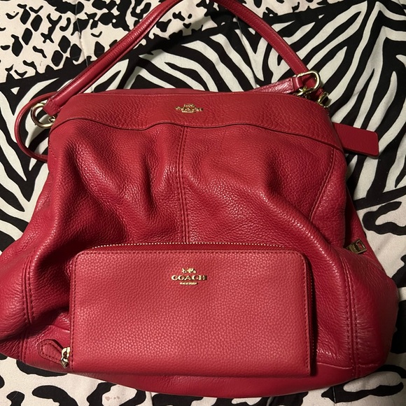 Coach Handbags - Red COACH hobo bag w/matching wallet